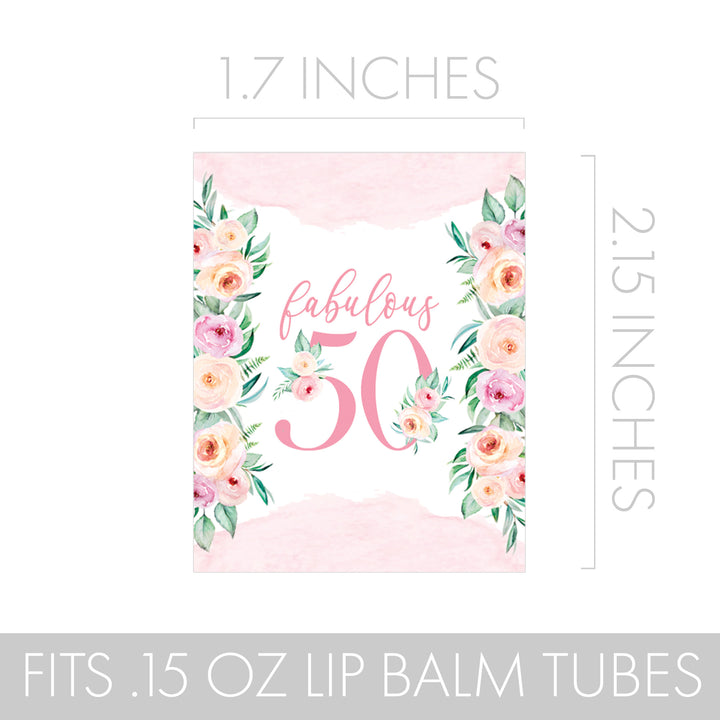50th Birthday: Floral -  Lip Balm Labels - 36 Stickers
