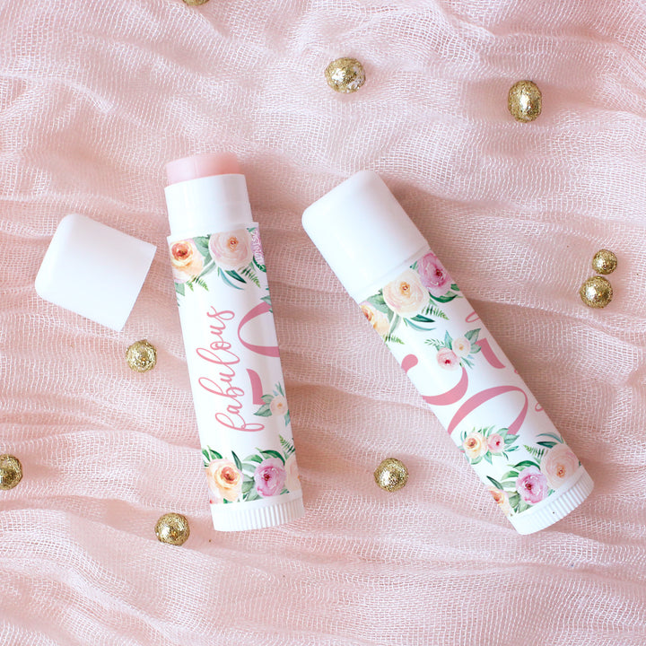 50th Birthday: Floral -  Lip Balm Labels - 36 Stickers