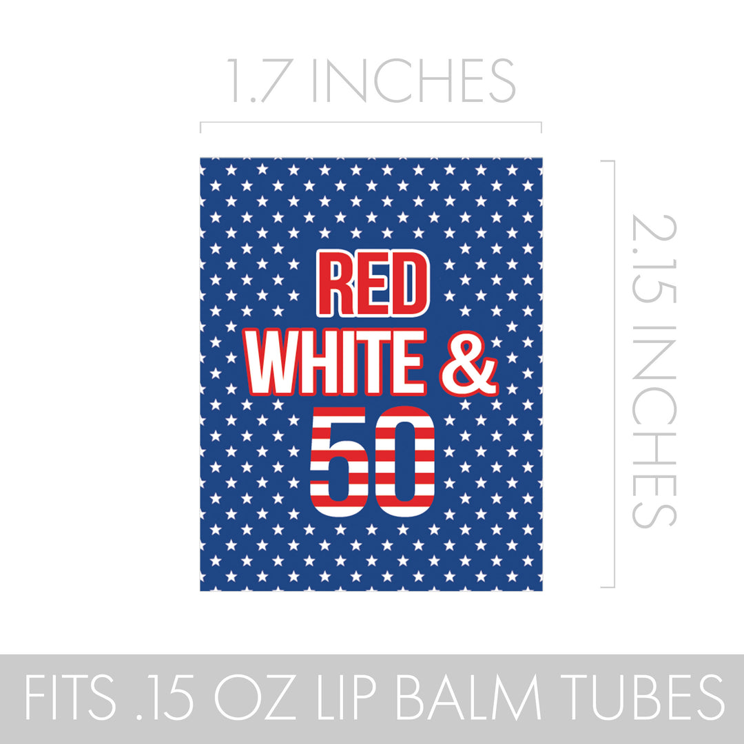 50th Birthday: Red White & Blue -  Lip Balm Labels - 36 Stickers