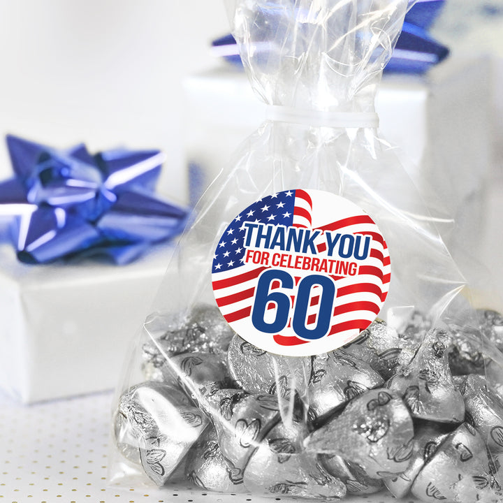 60th Birthday: Red White & Blue - Circle Label Thank You Stickers - 40 Stickers