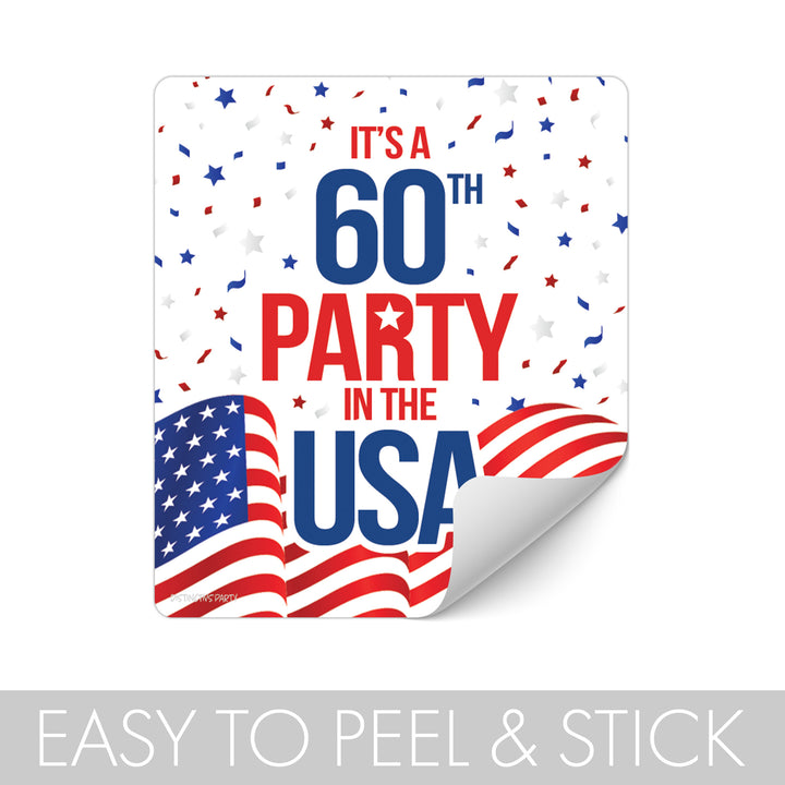 60th Birthday: Red White & Blue - Popcorn, Chip Bag, and Snack Bag Stickers - 32 Stickers