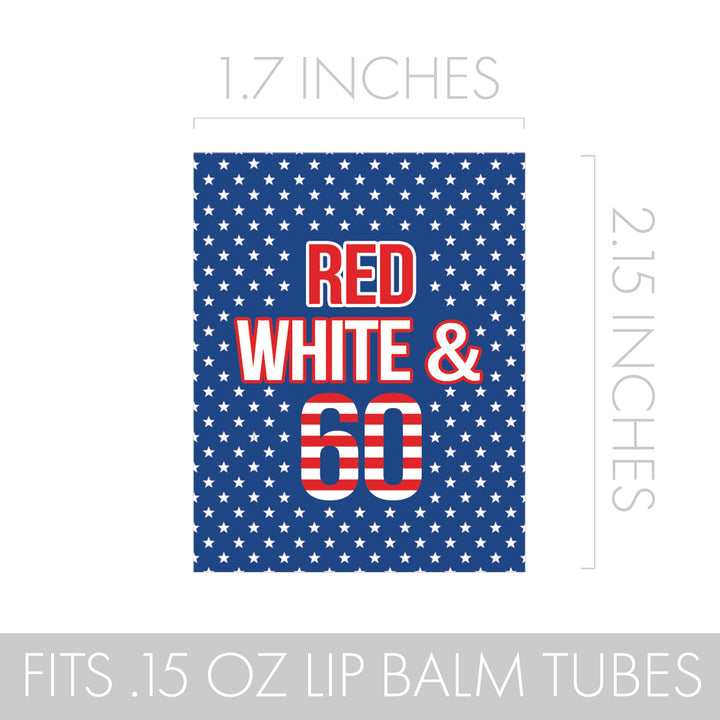 60th Birthday: Red White & Blue -  Lip Balm Labels - 36 Stickers