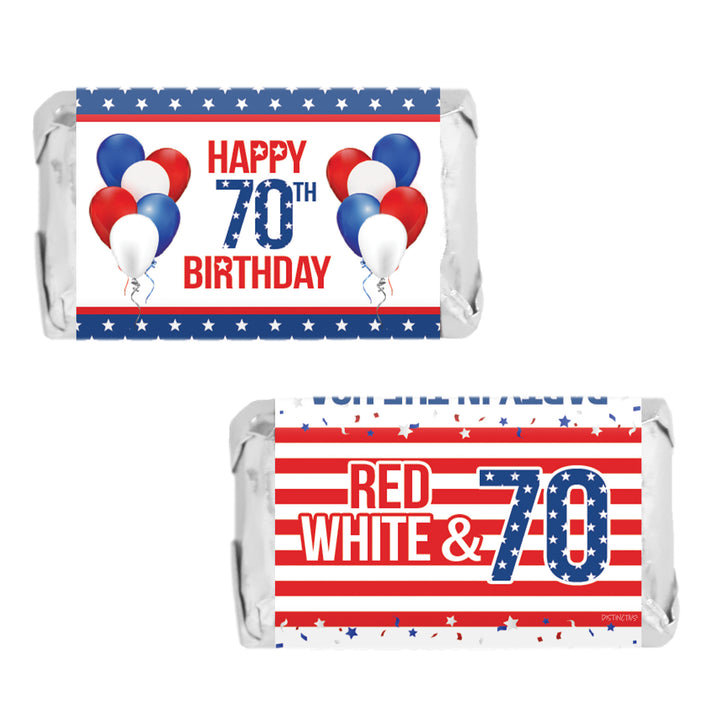 70th Birthday: Red White & Blue - Hershey's Miniatures Candy Bar Wrappers - 45 Stickers