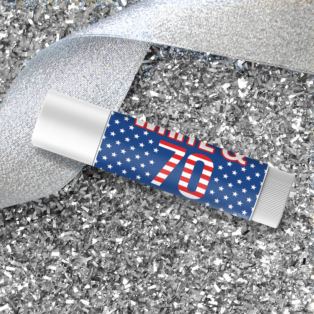 70th Birthday: Red White & Blue - Lip Balm Labels - 36 Stickers