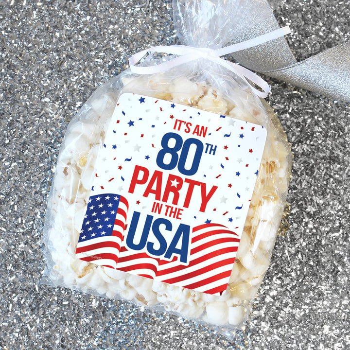 80th Birthday: Red White & Blue - Popcorn, Chip Bag, and Snack Bag Stickers - 32 Stickers