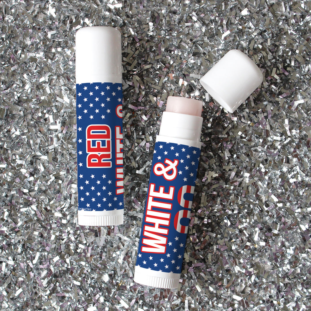 80th Birthday: Red White & Blue - Lip Balm Labels - 36 Stickers