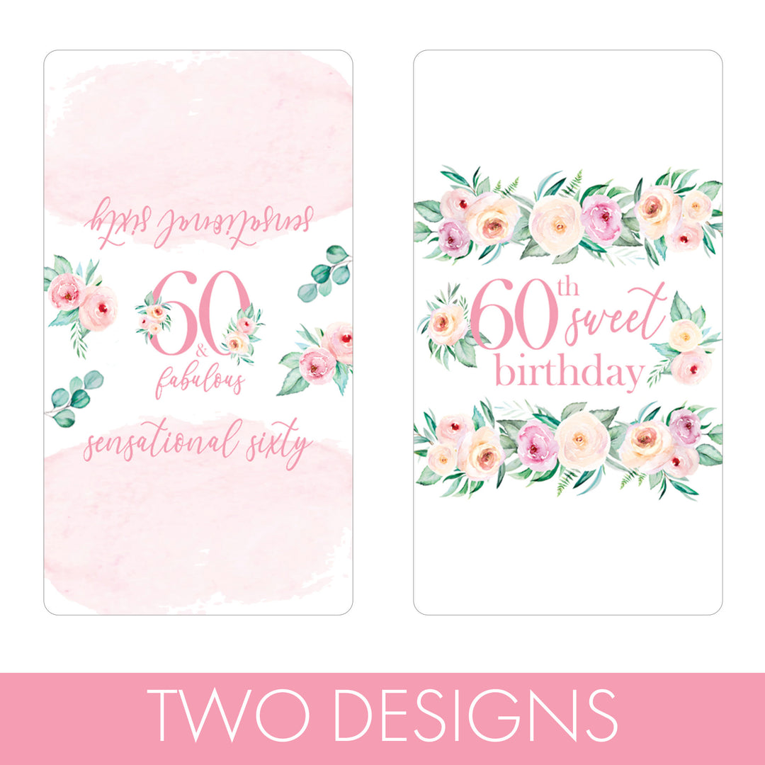 60th Birthday: Floral - Hershey's Miniatures Candy Bar Wrappers - 42 Stickers