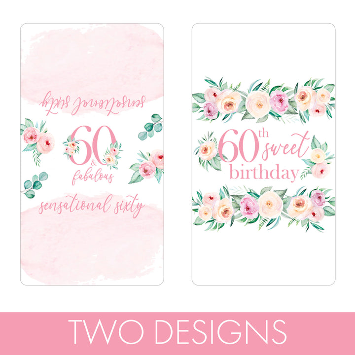 60th Birthday: Floral - Hershey's Miniatures Candy Bar Wrappers - 42 Stickers
