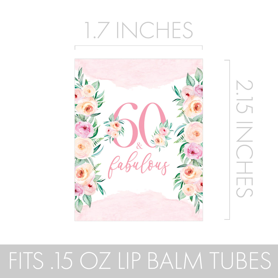 60th Birthday: Floral -  Lip Balm Labels - 36 Stickers