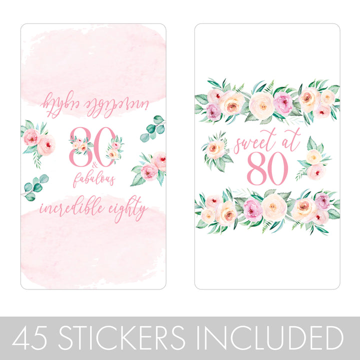 80th Birthday: Floral - Hershey's Miniatures Candy Bar Wrappers - 45 Stickers
