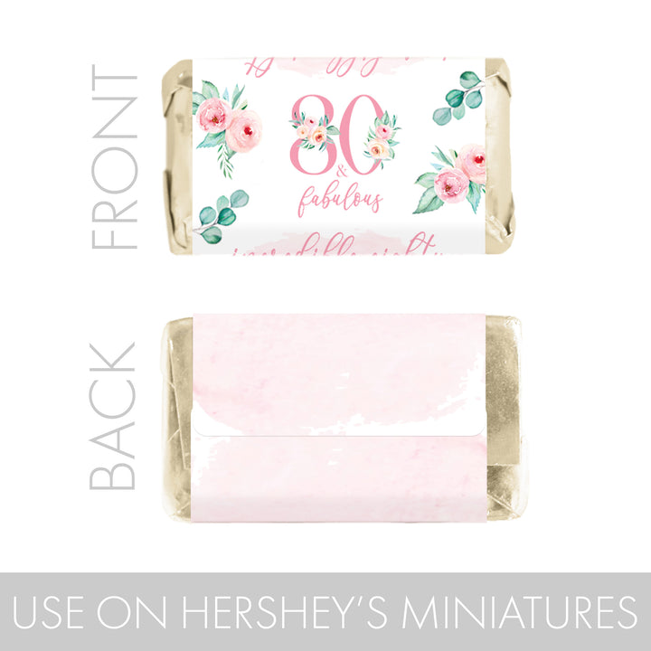 80th Birthday: Floral - Hershey's Miniatures Candy Bar Wrappers - 45 Stickers