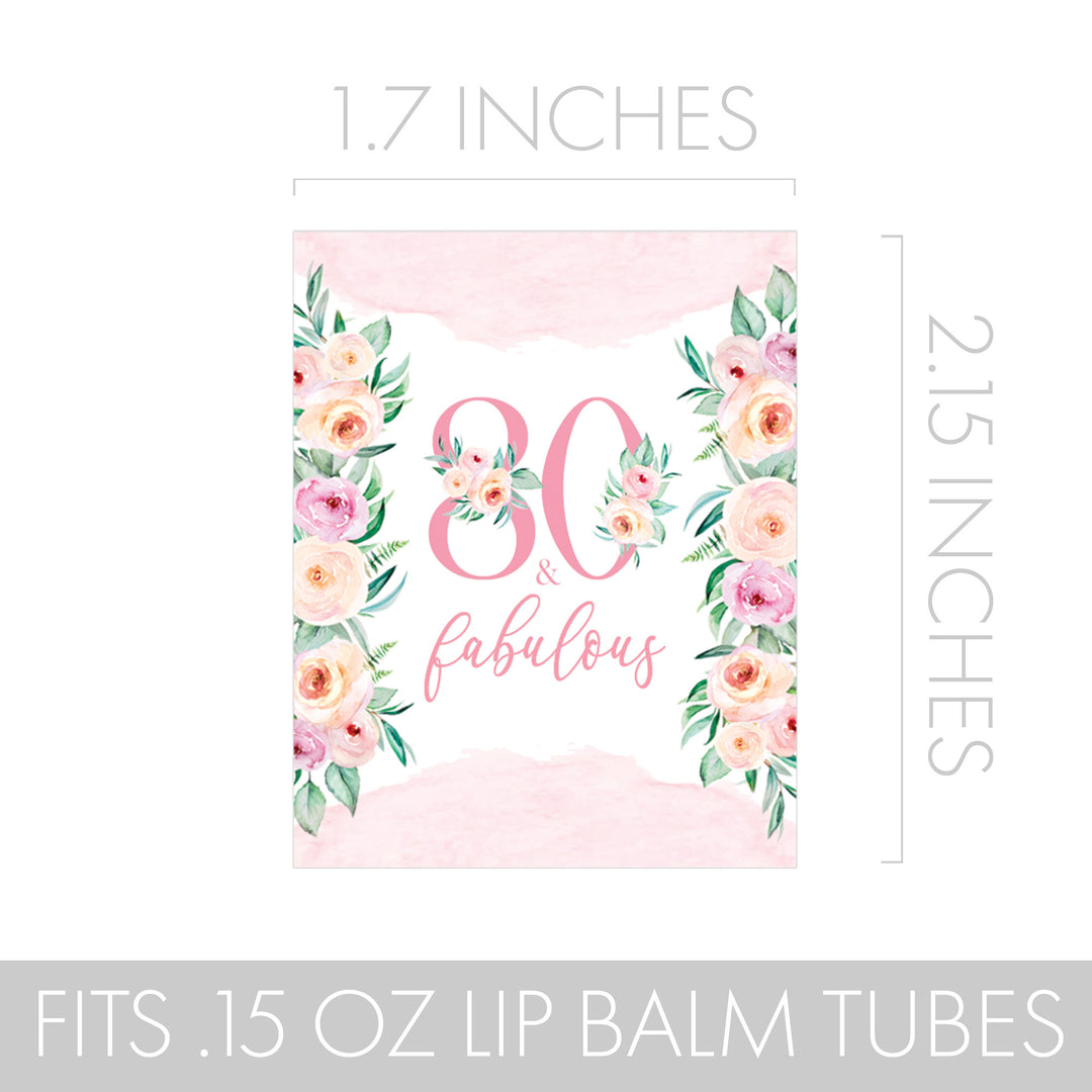 80th Birthday: Floral -  Lip Balm Labels - 36 Stickers