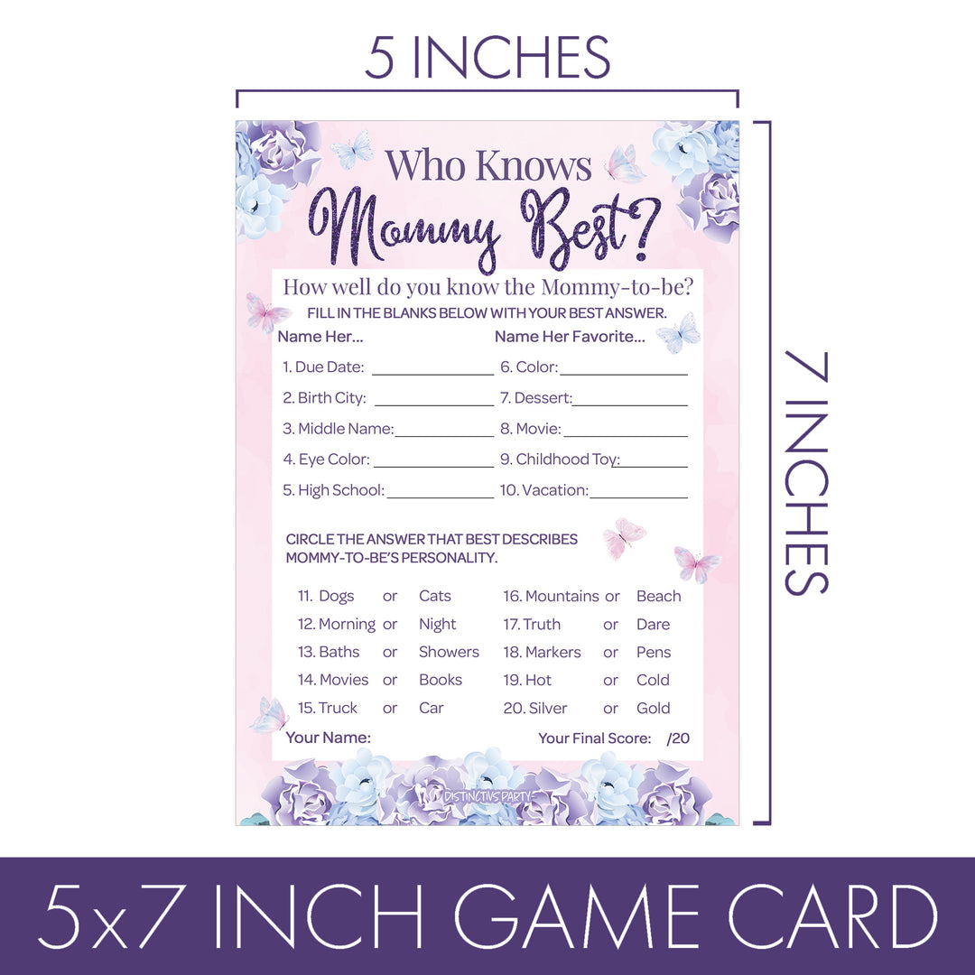 Butterfly: Baby Shower - Party Game Bundle - Emoji, Animal Match, Word Search, & Who Knows Mommy Best - 4 Games for 20 Players - 40 Dual Sided Cards