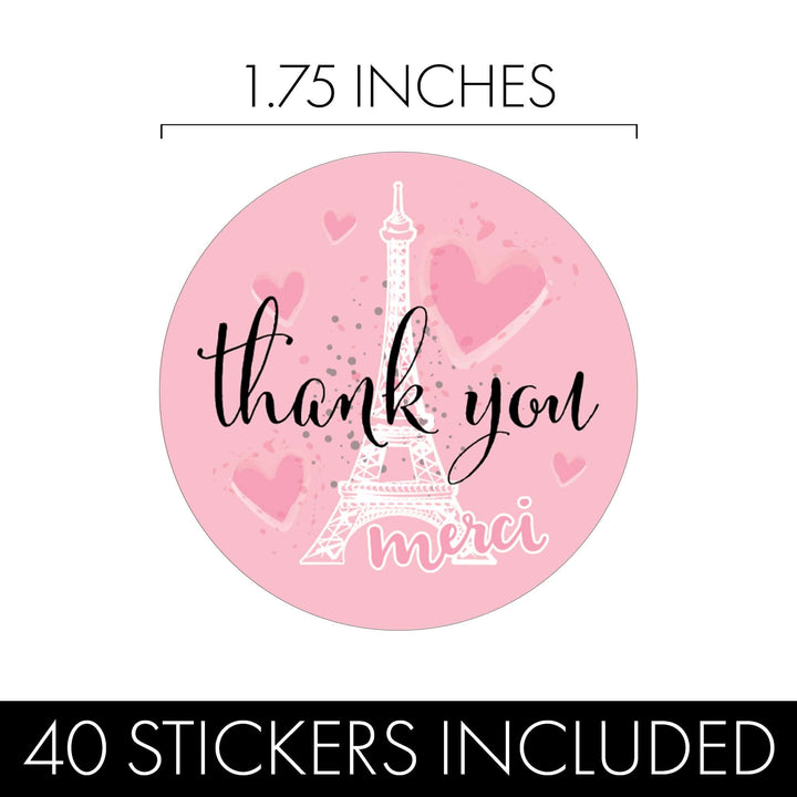 Paris in Pink: Kid's Birthday - Merci Thank You Round Labels - 40 Stickers