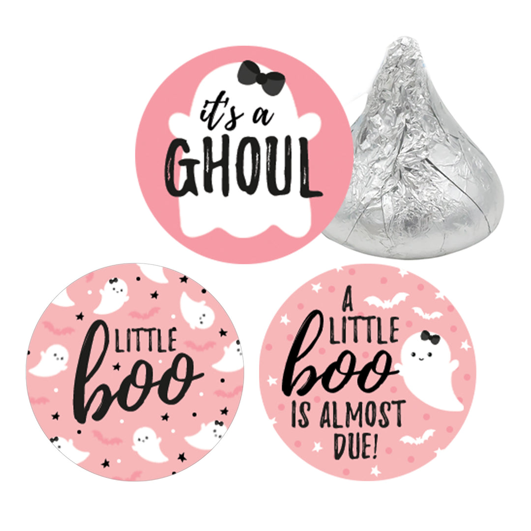 Little Boo: Pink - Girl Baby Shower - Party Favor Stickers - Fits on Hershey's Kisses - 180 Stickers