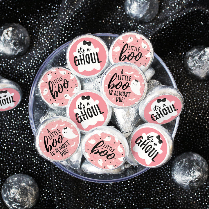 Little Boo: Pink - Girl Baby Shower - Party Favor Stickers - Fits on Hershey's Kisses - 180 Stickers