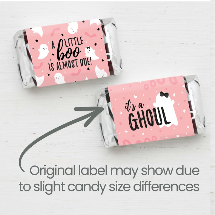 Little Boo: Pink - Girl Baby Shower -Fall Hershey's Miniatures Candy Bar Wrappers Stickers - 42 Stickers
