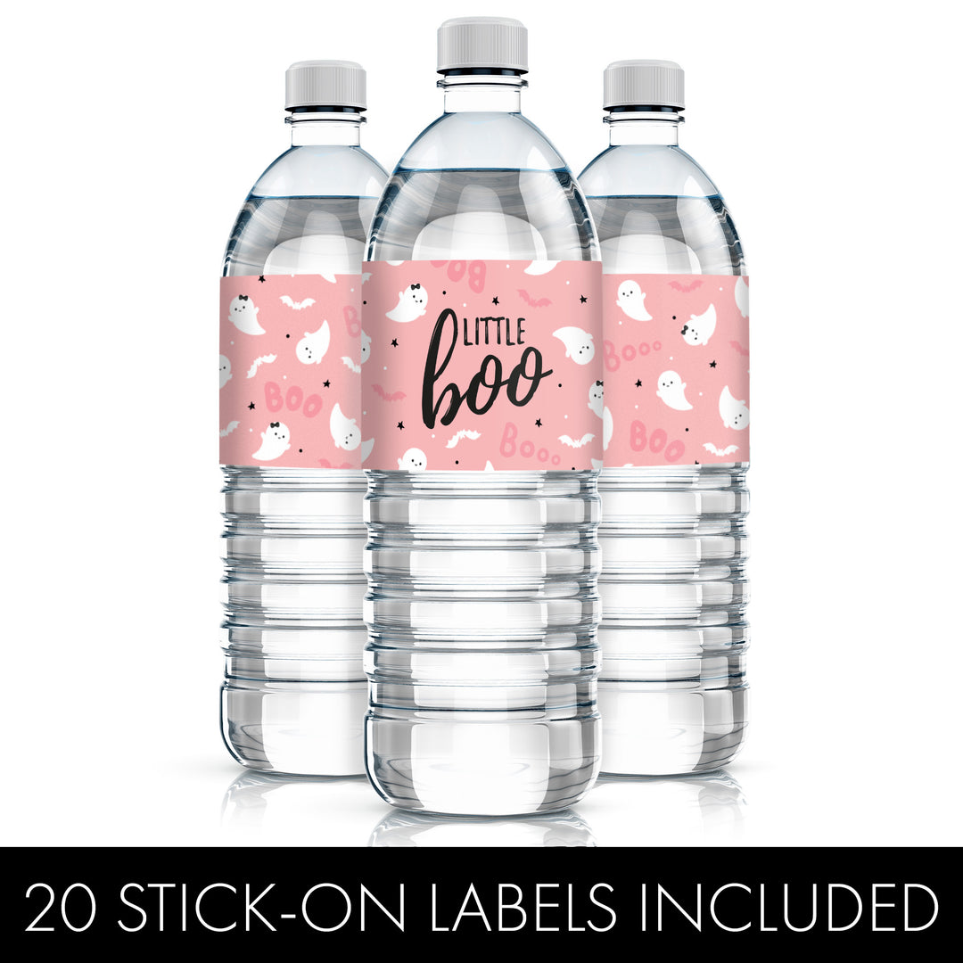 Little Boo: Pink - Girl Baby Shower- Fall Water Bottle Label Stickers - 20 Waterproof Stickers