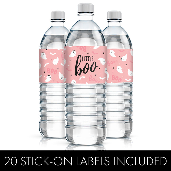 Little Boo: Pink - Girl Baby Shower- Fall Water Bottle Label Stickers - 20 Waterproof Stickers