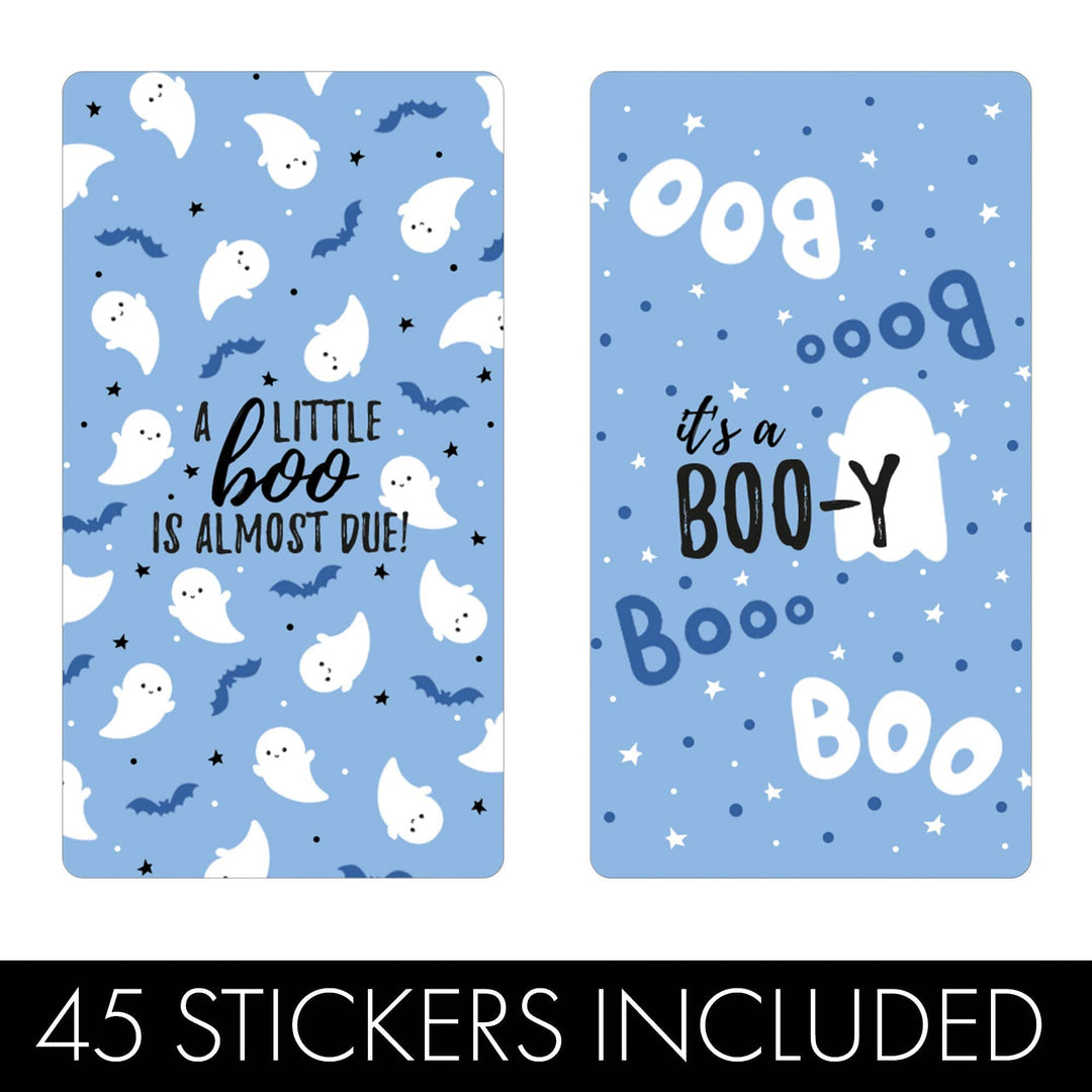 Little Boo: Blue - Boy Baby Shower - Hershey's Miniatures Candy Bar Wrappers Stickers - 45 Stickers