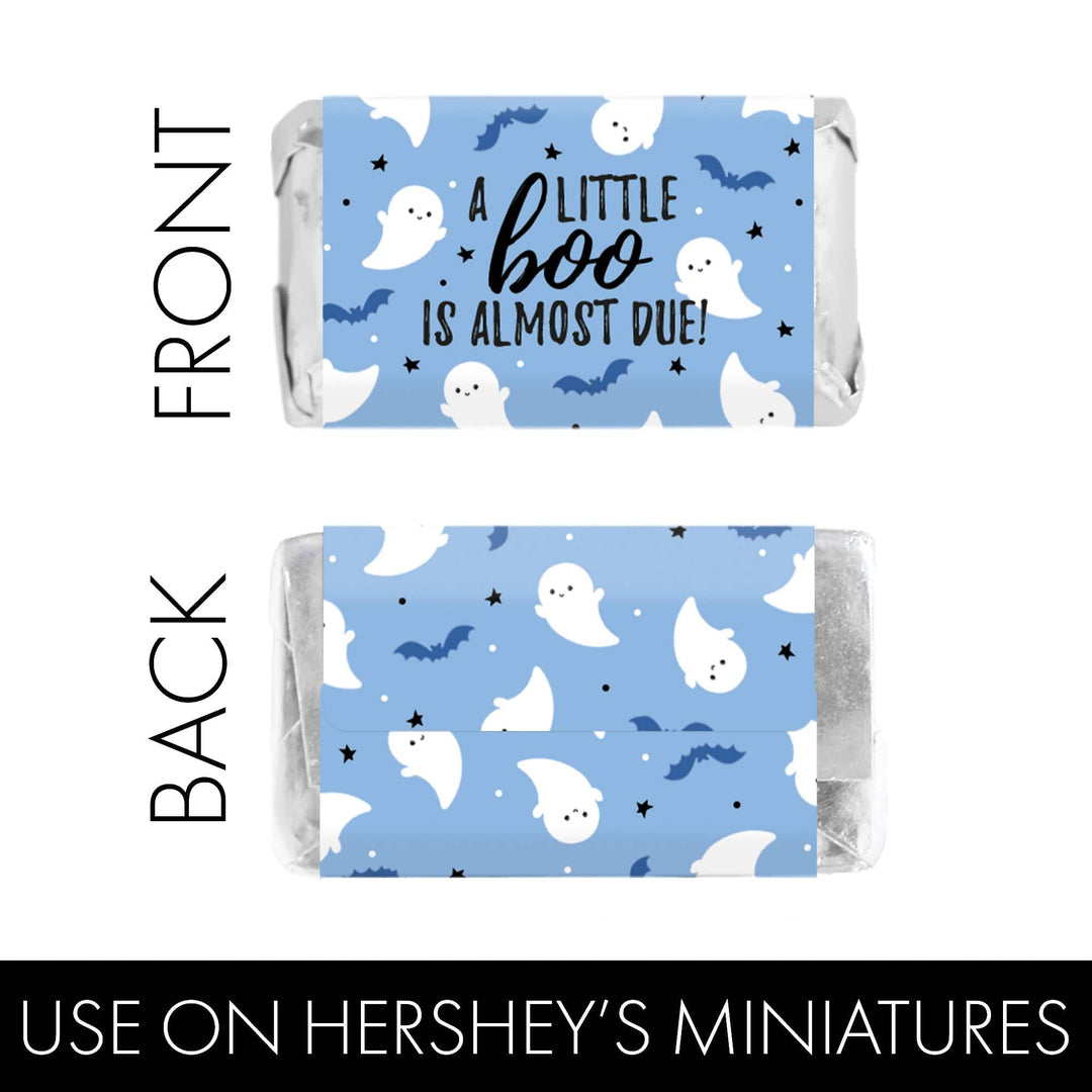 Little Boo: Blue - Boy Baby Shower - Hershey's Miniatures Candy Bar Wrappers Stickers - 45 Stickers