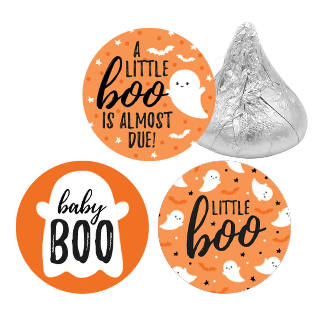 Little Boo: Orange - Baby Shower - Party Favor Stickers - Fits on Hershey's Kisses - 180 Stickers