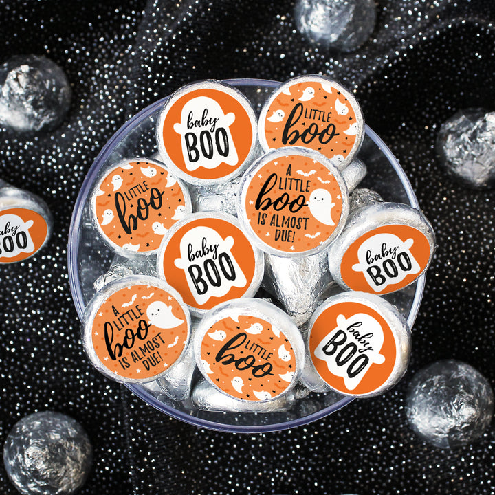 Little Boo: Orange - Baby Shower - Party Favor Stickers - Fits on Hershey's Kisses - 180 Stickers