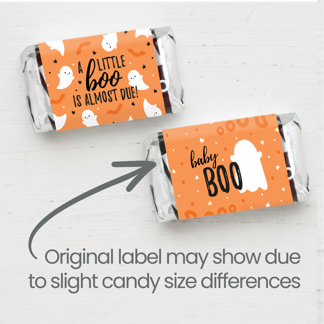Little Boo: Orange - Baby Shower - Fall Hershey's Miniatures Candy Bar Wrappers Stickers - 42 Stickers