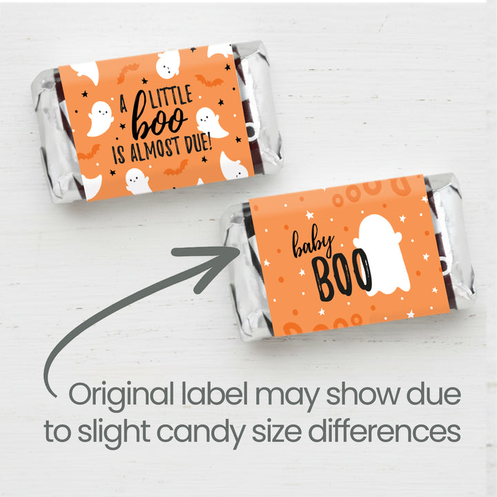 Little Boo: Orange - Baby Shower - Fall Hershey's Miniatures Candy Bar Wrappers Stickers - 42 Stickers