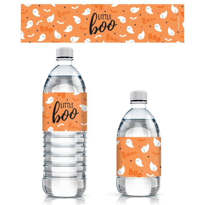 Little Boo: Orange - Baby Shower- Water Bottle Label Stickers - 24 Waterproof Stickers