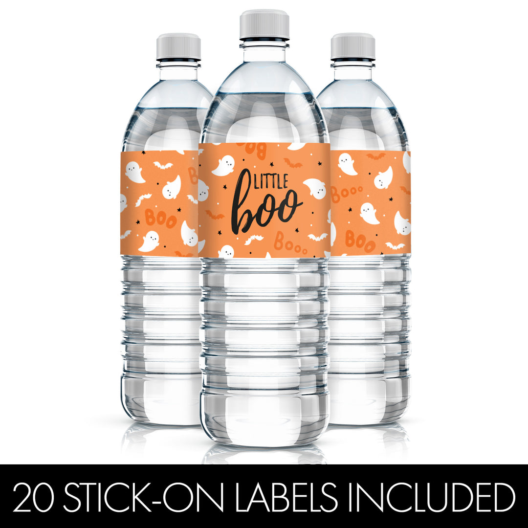 Little Boo: Orange - Baby Shower- Fall Water Bottle Label Stickers - 20 Waterproof Stickers