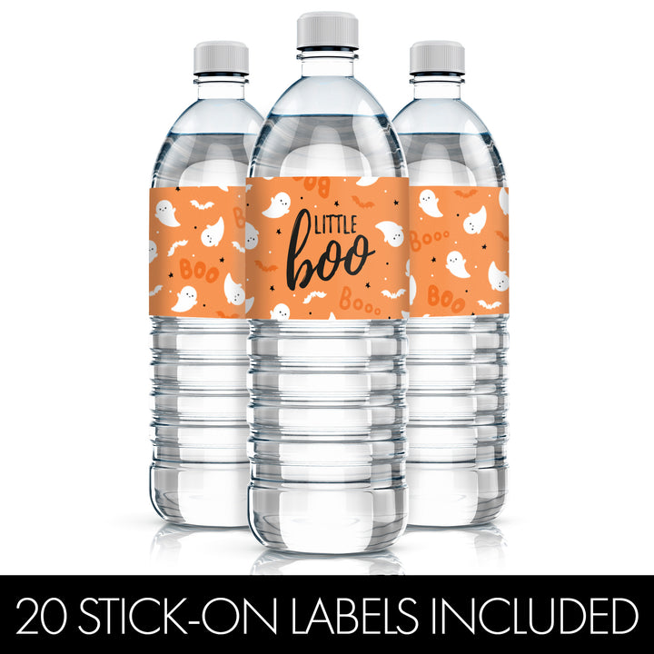 Little Boo: Orange - Baby Shower- Fall Water Bottle Label Stickers - 20 Waterproof Stickers