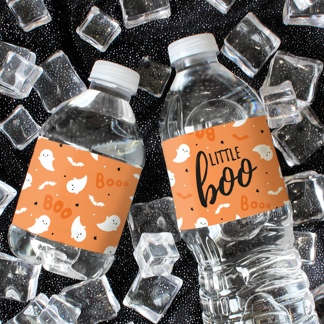 Little Boo: Orange - Baby Shower- Water Bottle Label Stickers - 24 Waterproof Stickers