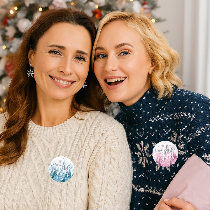 Winter Trees Evergreen: Baby Gender Reveal Party - Team He or She - 40 Stickers