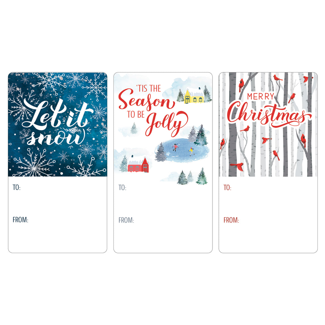 Christmas Gift Tag Stickers: Let it Snow, Village, Birch Trees & Cardinals  – 75 Stickers