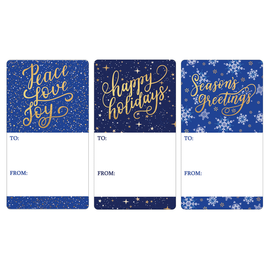 Christmas Gift Tag Stickers: Starry Blue and Snowflakes – 75 Stickers