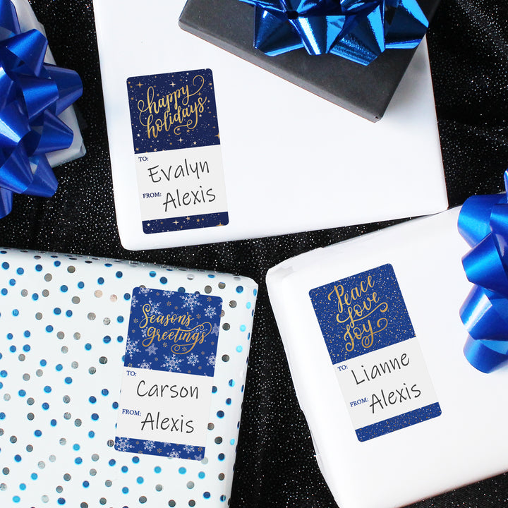 Christmas Gift Tag Stickers: Starry Blue and Snowflakes – 75 Stickers