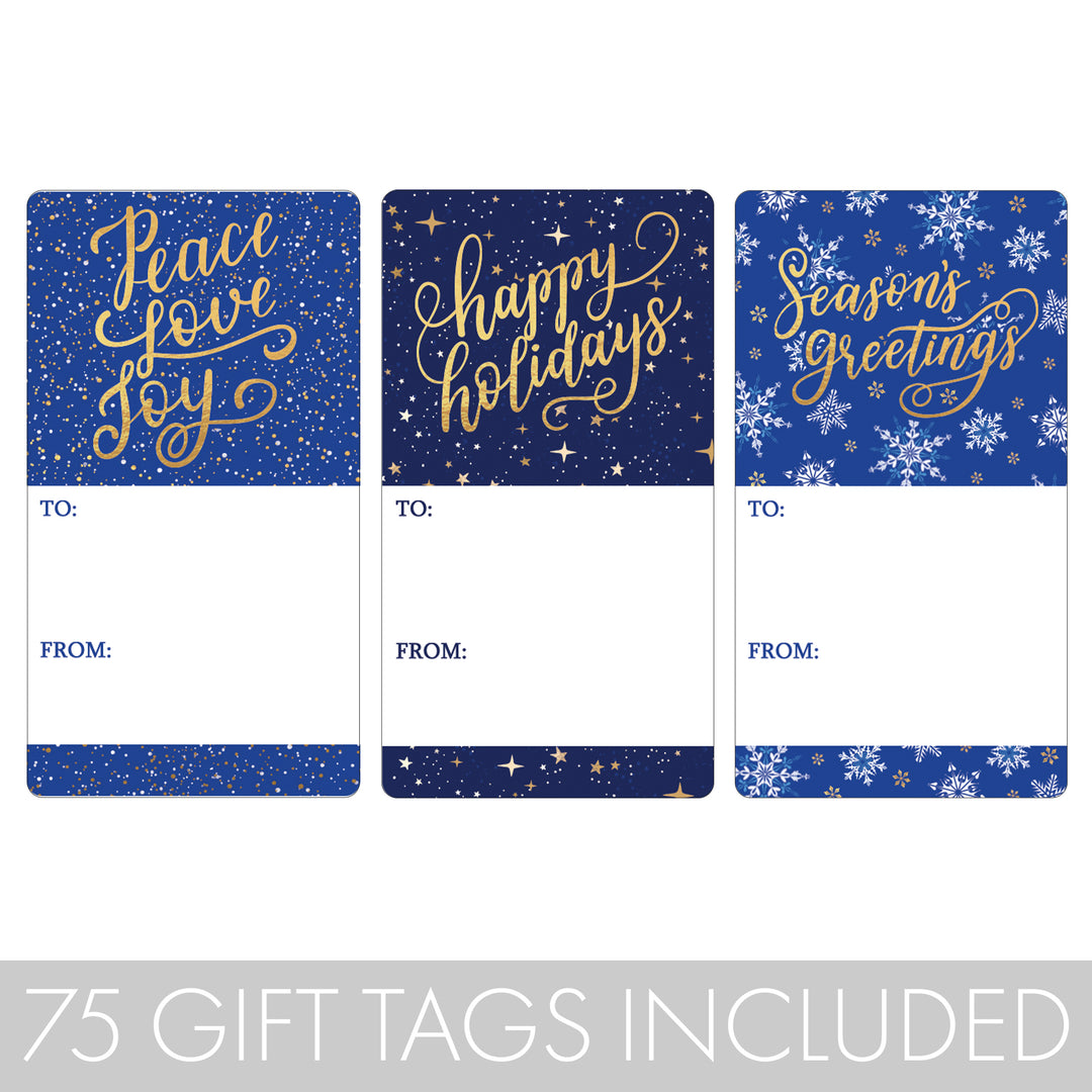 Christmas Gift Tag Stickers: Starry Blue and Snowflakes – 75 Stickers