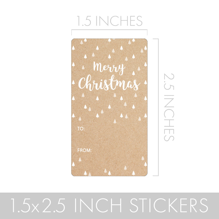 Christmas Gift Tag Stickers: Christmas Trees, Antlers & Snowflakes on Kraft  – 75 Stickers