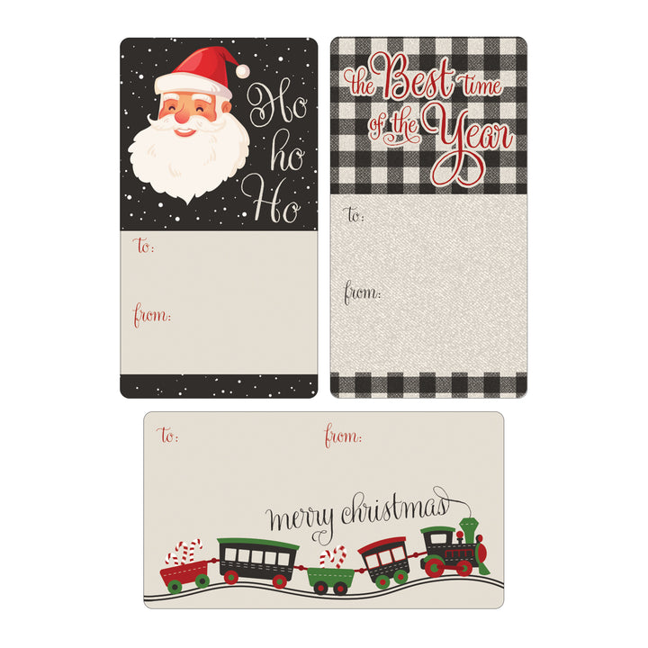 Christmas Gift Tag Stickers: Santa, Toy Train, and Buffalo Plaid  – 75 Stickers