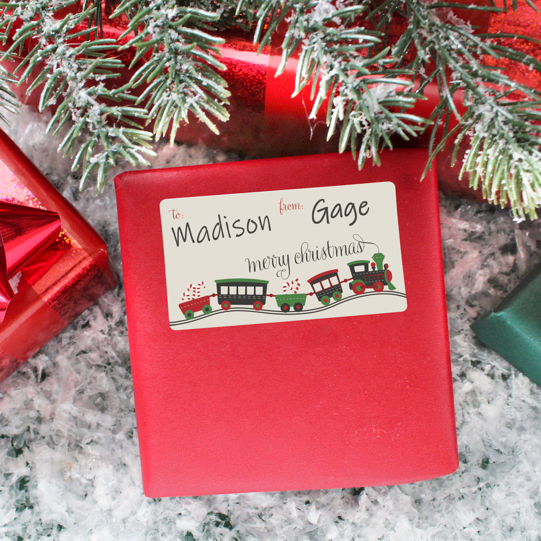 Christmas Gift Tag Stickers: Santa, Toy Train, and Buffalo Plaid  – 75 Stickers