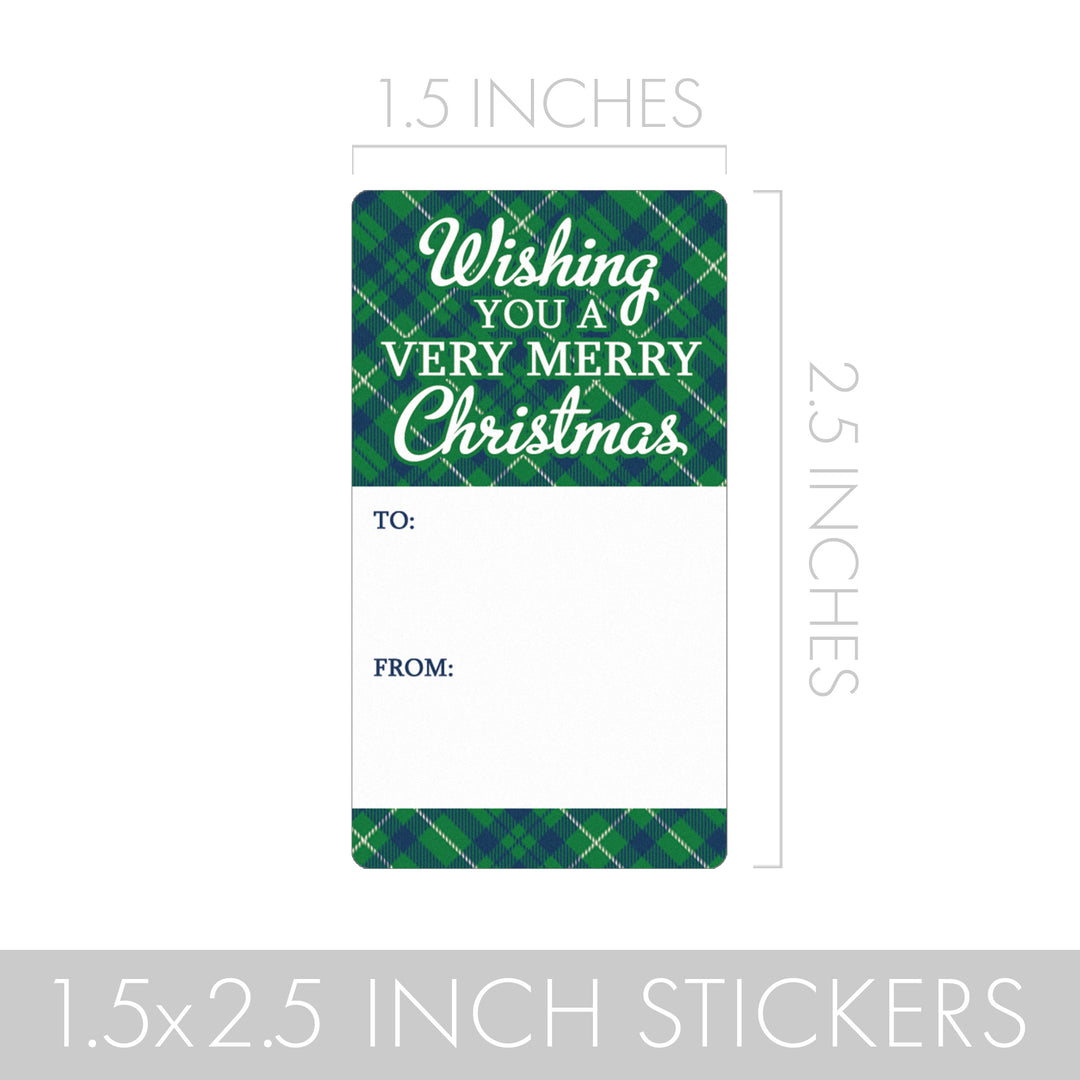 Christmas Gift Tag Stickers: Woodland, Wreath, and Green Plaid  – 75 Stickers