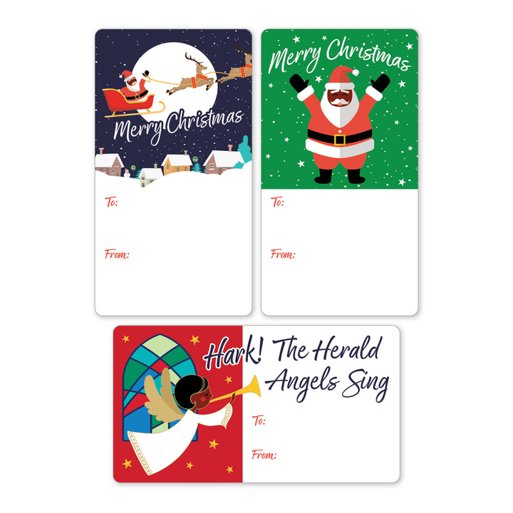 Christmas Gift Tag Stickers: Black Santa and Christmas Angels – 42 Stickers