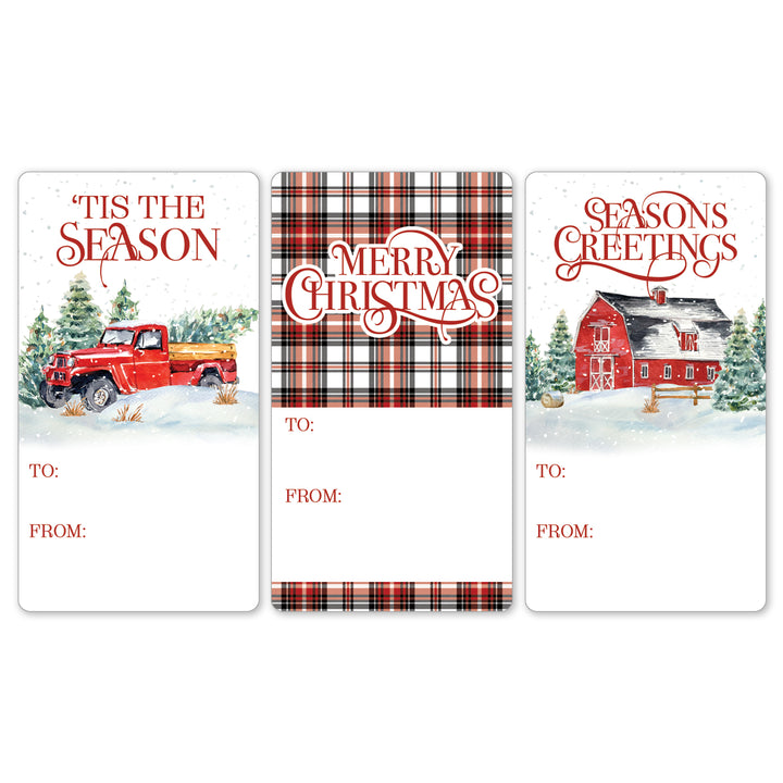 Christmas Gift Tag Stickers: Rustic Christmas Red Barn and Truck