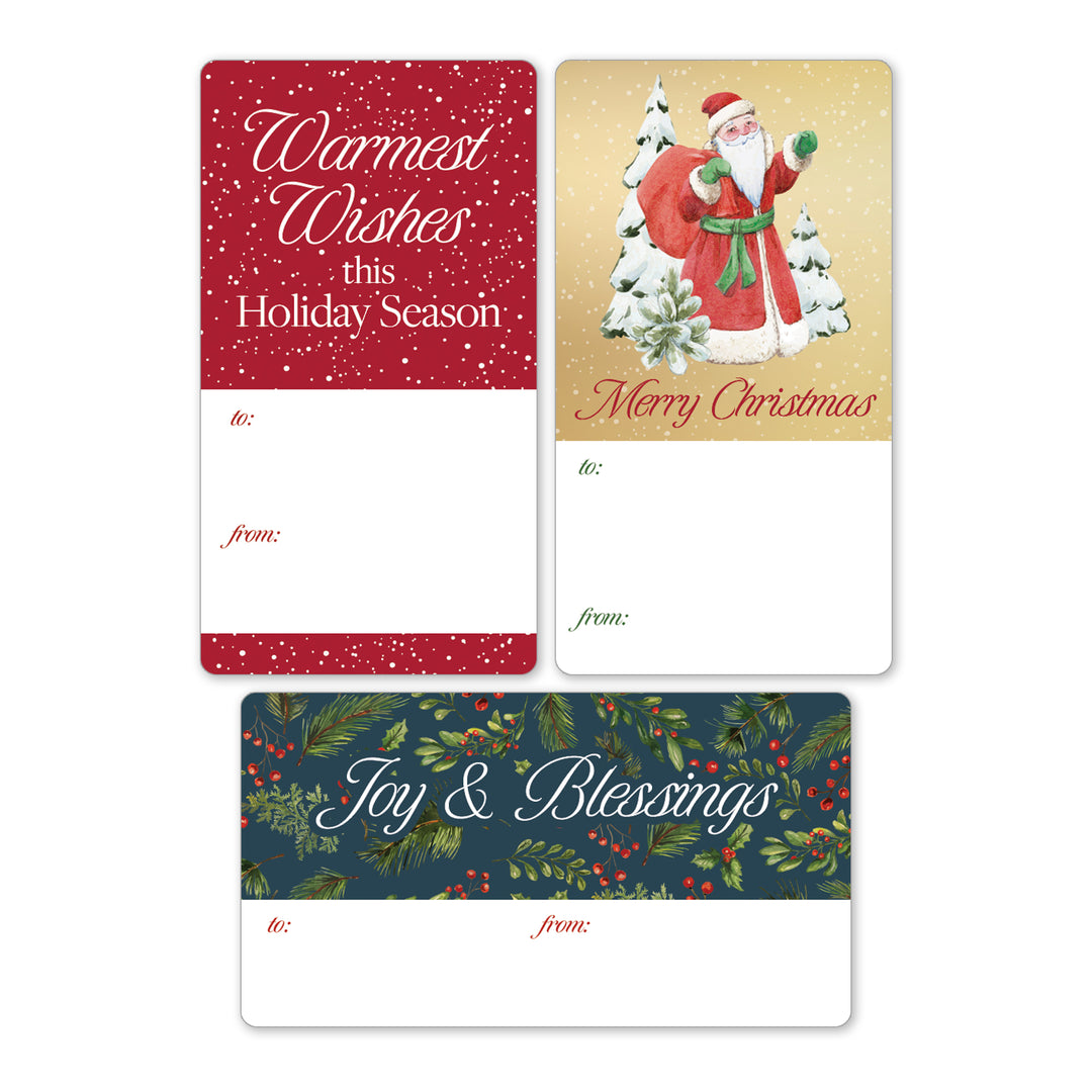 Christmas Gift Tag Stickers: Snow, Santa, and Pine Branches