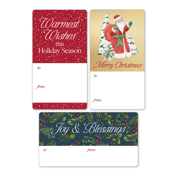 Christmas Gift Tag Stickers: Snow, Santa, and Pine Branches