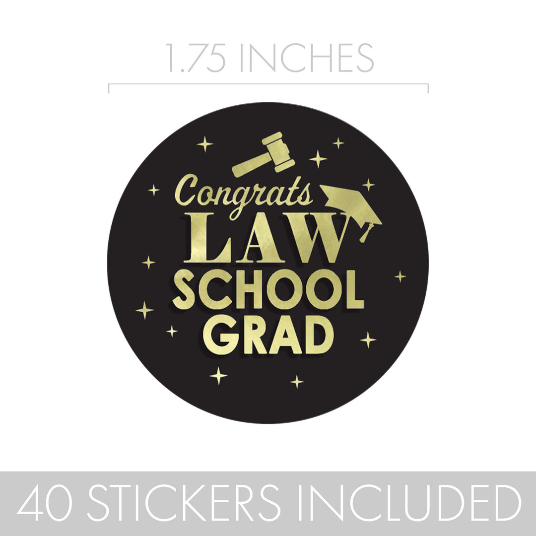 Graduation Class of 2025: Black and Gold Law School Graduation Party Favors Circle Stickers for Envelopes, Bag Seals - 40 Stickers