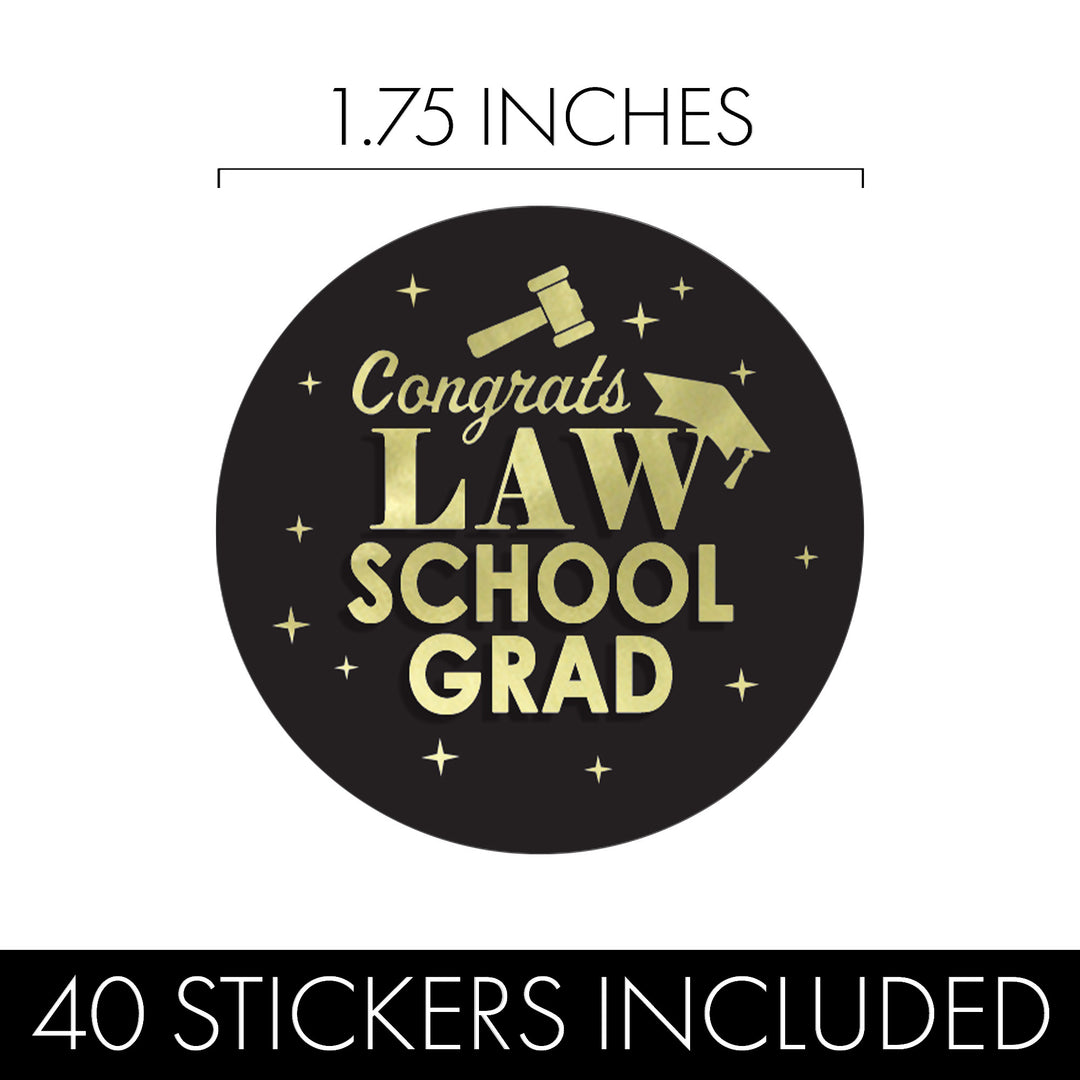 Graduation Class of 2025: Black and Gold Law School Graduation Party Favors Circle Stickers for Envelopes, Bag Seals - 40 Stickers