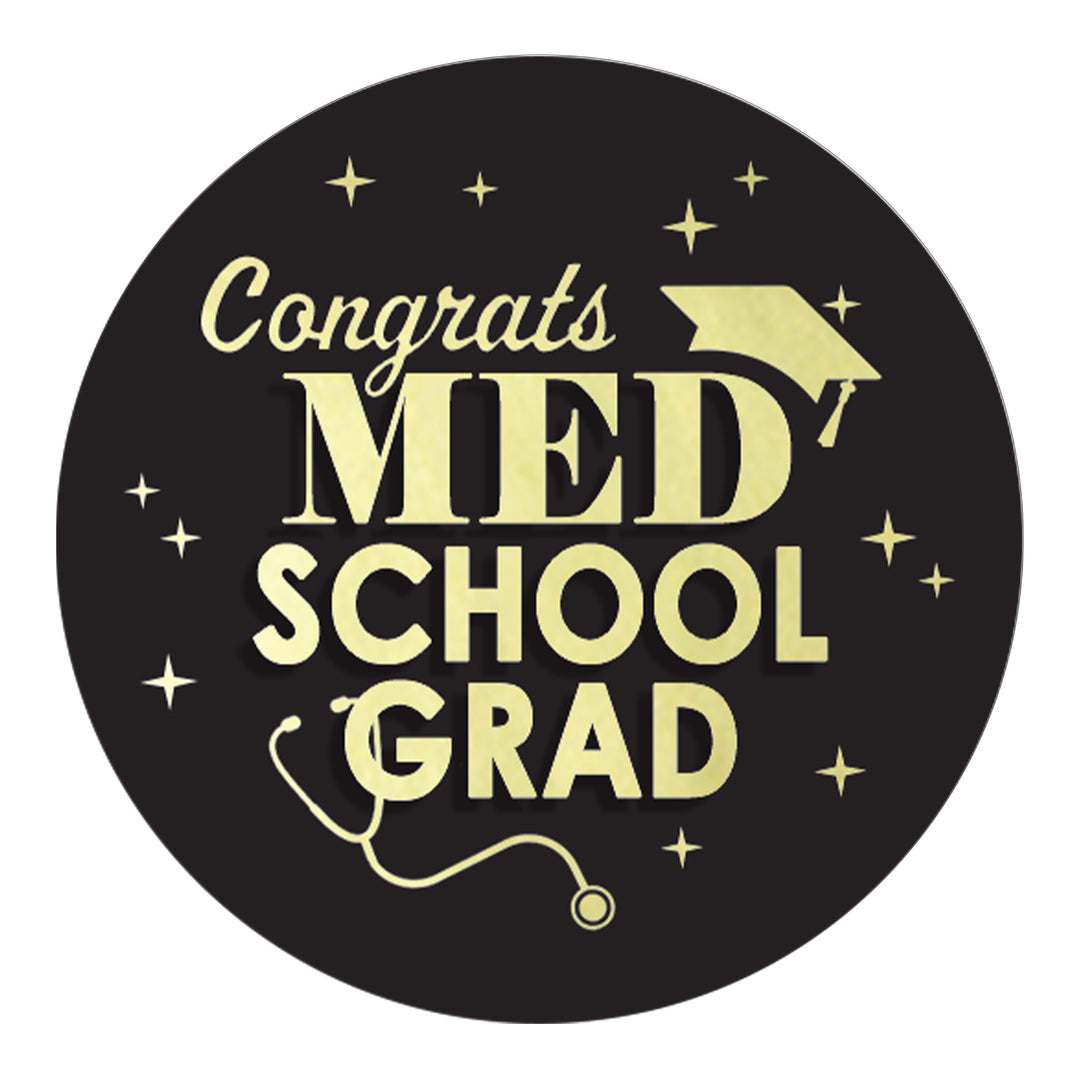 Graduation Class of 2025: Black and Gold Medical School Graduation Party Favors Circle Stickers for Envelopes, Bag Seals - 40 Stickers