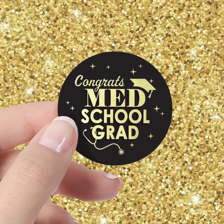 Graduation Class of 2025: Black and Gold Medical School Graduation Party Favors Circle Stickers for Envelopes, Bag Seals - 40 Stickers